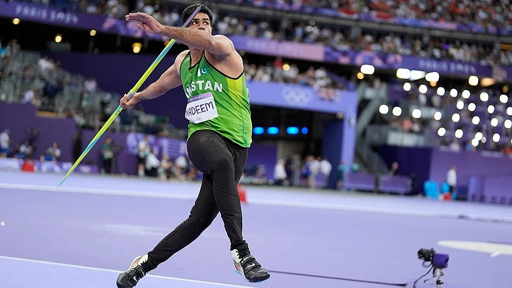 | Photo: AP/Matthias Schrader : File photo of Arshad Nadeem competing in the Paris 2024 Olympics.
